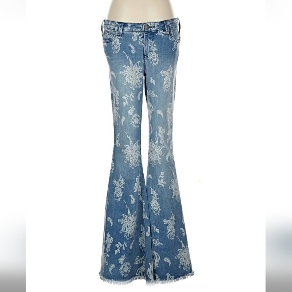 NWT Free People Blue Floral Wide Leg Jeans 29